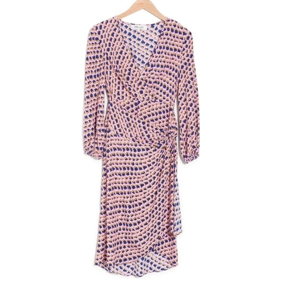 Diane Von Frustenberg Pink blue Draco Abstract print  3/4 sleeve dress 4 NWT - Picture 3 of 10